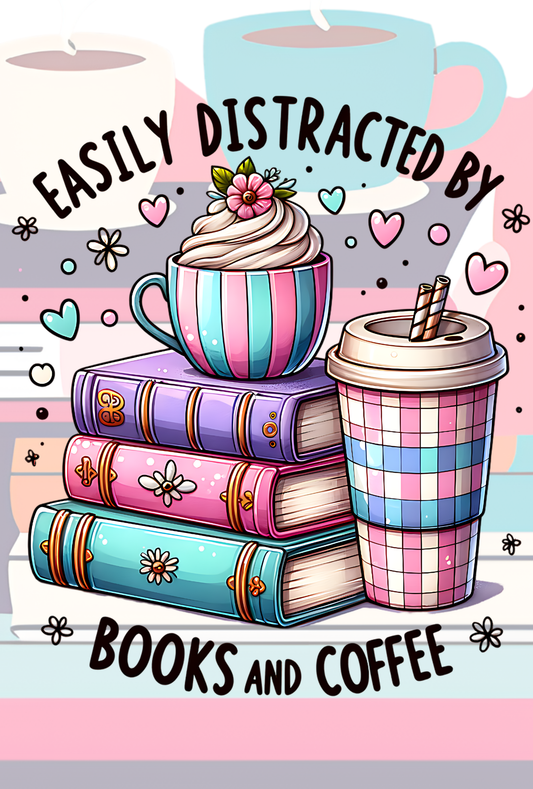 Easily Distracted By Books & Coffee - Reusable Notebook