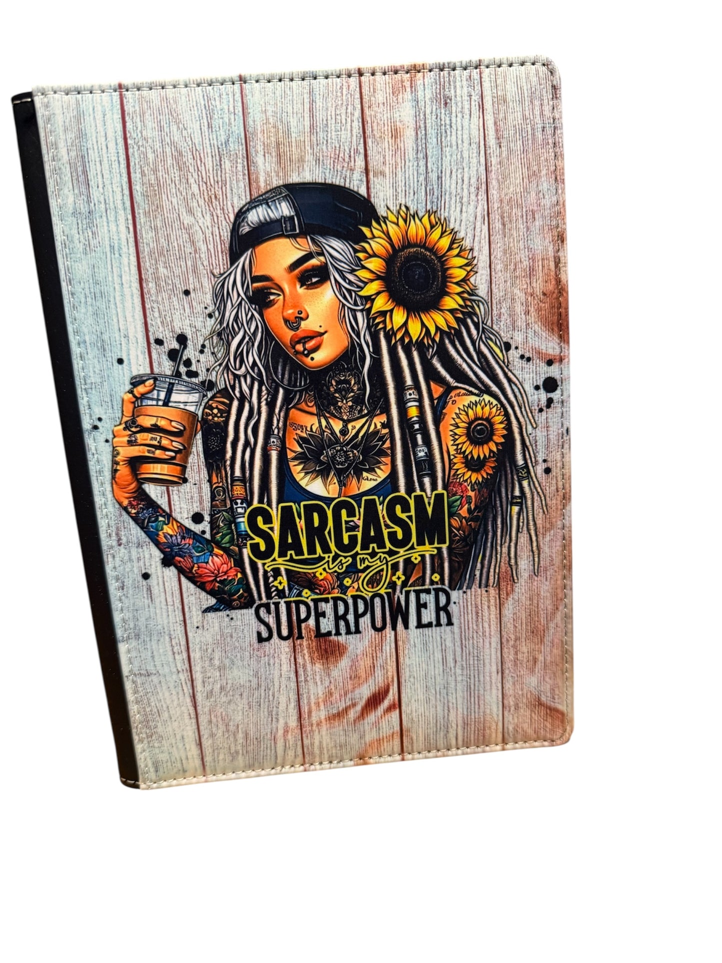 Sarcasm is my Super power - Reusable Notebook, sarcasm, tattoo, woman